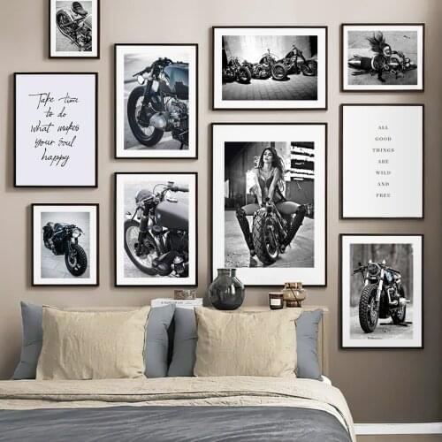 Wall Art Canvas Painting Race Classic Motorcycle Model Girl Black White Nordic Posters And Prints Wall Pictures For Living Room