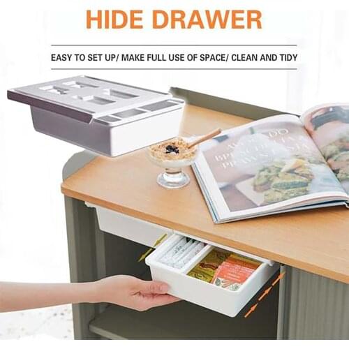Invisible Self-adhesive Concealed Tray For Under-desk Plastic Desk Memo Pen Stationery No Drilling Invisible Chest of Drawers