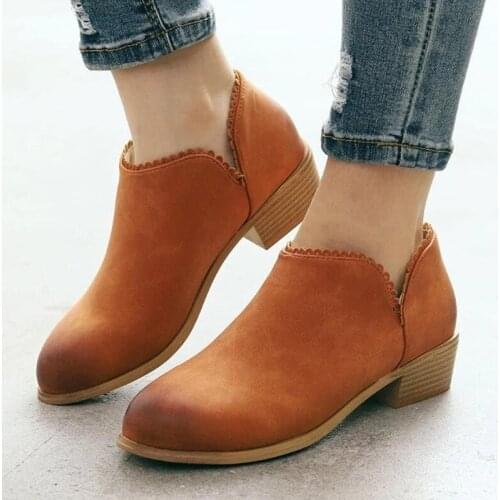 2021 New Women Ankle Boots Winter Boots Hoof Heels Slip-on Shoes Booties Woman Boots Ladies Shoes Plus Large Size 43