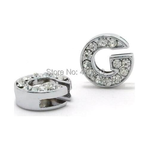 Wholesale 50PCS 8mm " G " full rhinestones slide charm letter diy alphabet charm