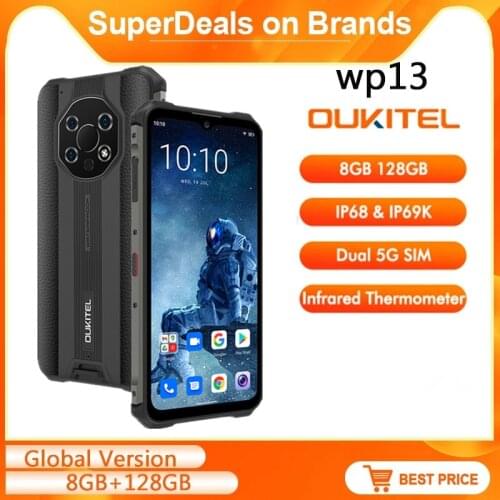 OUKITEL WP13 Global Version 5G Rugged Smartphone NFC 8GB+128GB 5280mAh 6.52''HD+ Mobile Phone 48MP IR thermometer MT6833 Phone