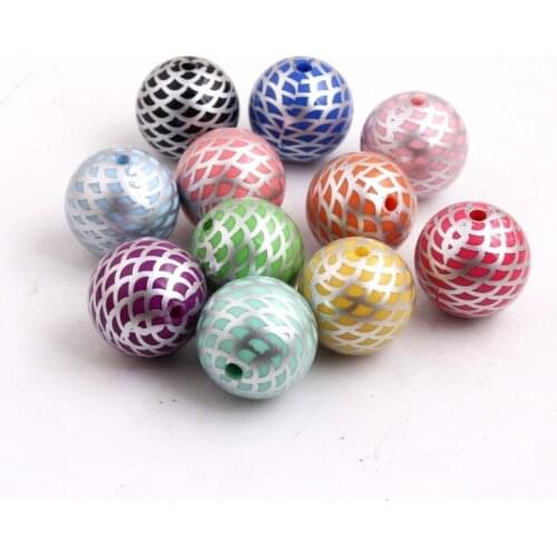 OYKZA New Fashion 20mm Chunky Acrylic Solid Print Silver Mermaid Beads for Girls Necklace Jewelry 100pcs a lot