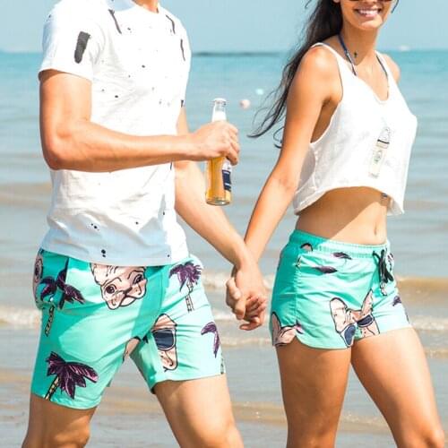 Trend green background dog printing swimwear men couple women men swimsuit sunga summer beach board surfing swim trunk shorts