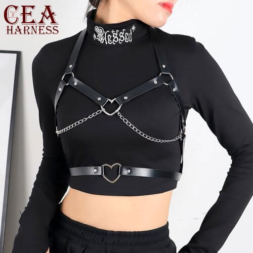 CEA Sexy Love Ring Faux Harness Woman Chest Bondage Body Bdsm Gothic Chain Suspenders Garter Belt Bra Goth Chest Belt Party