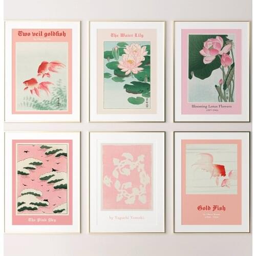 Pink Sky Gold Fish Posters Print Vintage Japanese Wall Art Cover Magazine Canvas Painting Exhibition Home Decoration Room Decor