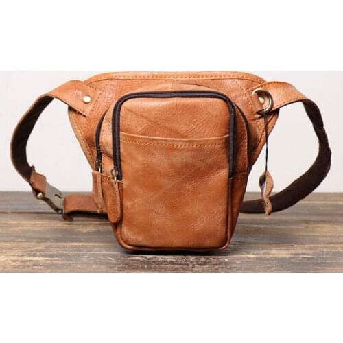 Casual Natural Cowskin Mens Sport Waist Bag Real Leather Multifunctional Mobile Phone Chest Bag Vintage Design