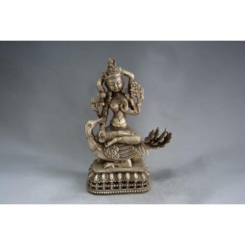 Rare Old Silver carving-- Green Tara Statue,#08, best collection & adornment, free shipping