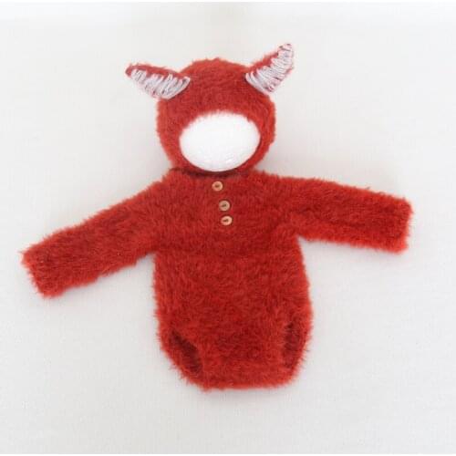 Long sleeved diaper onesie photo props Newborn footed romper Knit baby fox hat outfit Baby hooded romper and soft bonnet set