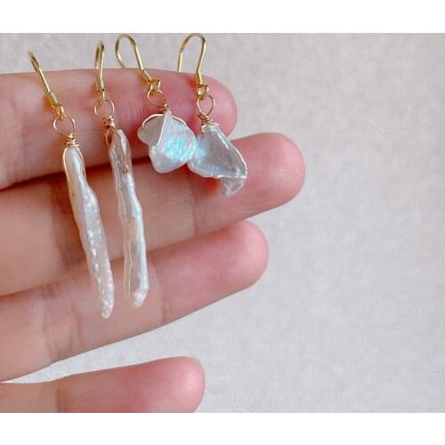 Silvology 925 Sterling Silver Toothpick Pearl Drop Earrings for Women Baroque Freshwater Pearl Long Earrings Luxury Jewelry Gift