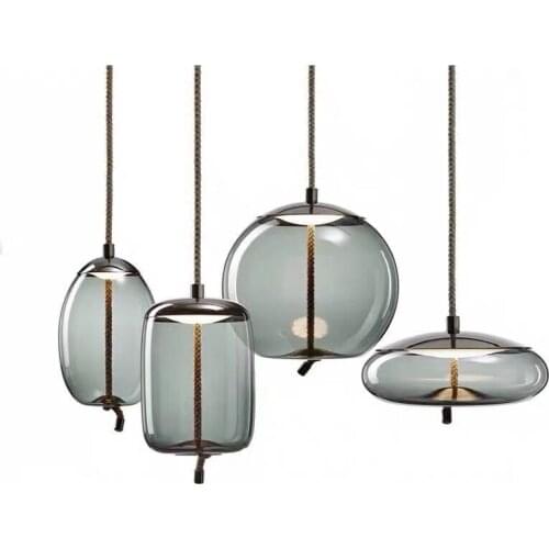 Modern Glass LED Pendant Lights Rope Kitchen Dining Room Bar Hanging Light Fixtures