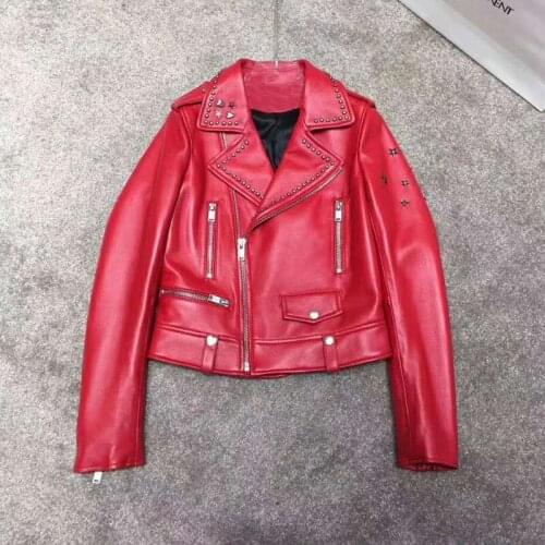 Genuine Mujer Chaqueta Leather Jacket Short Length Women Spring Coat 2021 New Fashion Rivet Decoration Real Sheepskin Female