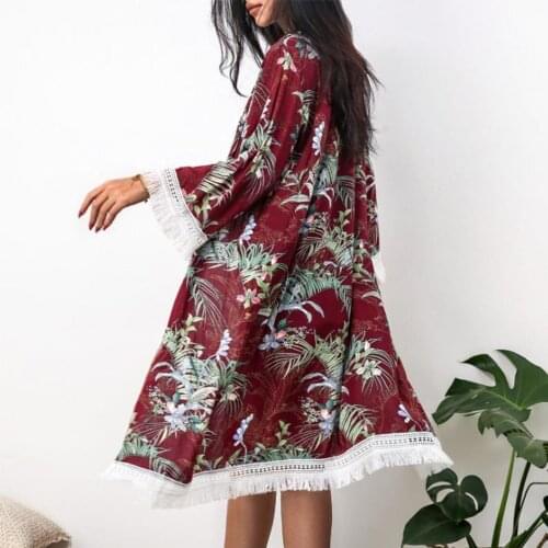 2021 Ethnic Style Womens Shirt Retro Printing Loose Long Cardigan Tops Vacation Beach 3/4 Sleeve Sun Protection Clothes Blouse