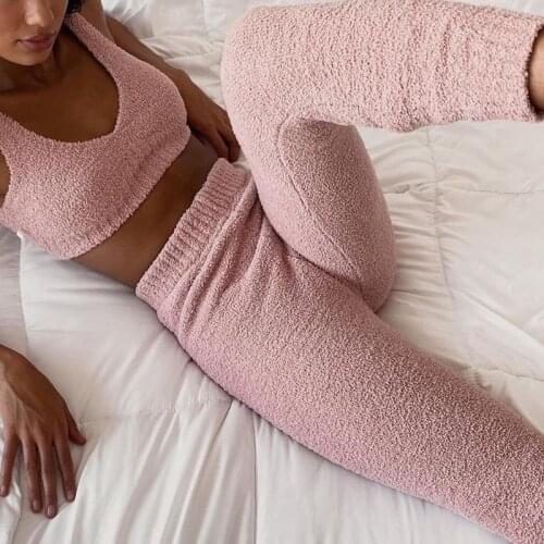 Women Tracksuit 2 Pieces Sets Velvet Plush Crop Tops Leggings Pants Suits Outfits Two Piece Casual Sports Overalls Sweatshirts