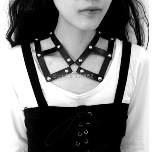 Punk Rock Gothic Harajuku Women Girl Leather Handcrafted Frame Caged Collar Choker Necklace