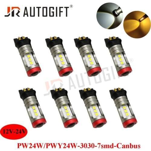 10x Canbus PW24W LED PWY24W led 3030 7SMD High Power Reverse White Amber Bulb 3030 7LED car Turn Signal Light Brake lamp12V-24V