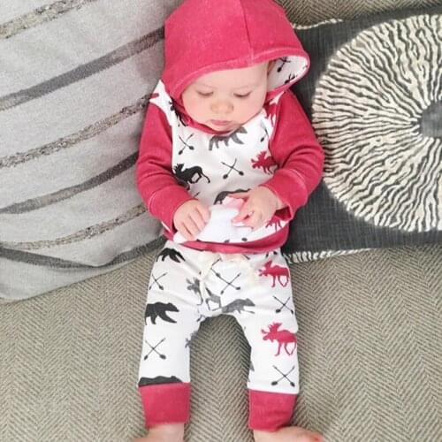 Cute Christmas Baby Boy Clothes Set Cotton Children Hooded Jacket Trouser 2PCS Clothing Suit Newborn Jumpsuits Sweatshirts Pants