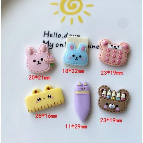 20Pcs Cute Bear Stationery Calculator Flatback Resin Cabochon Scrapbooking Craft for Hair Bows Accessories DIY Phone Decoration