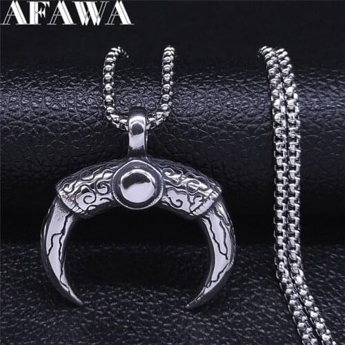 2021 Boho Moon Stainless Steel Long Pendant Necklaces Women/Men Silver Color Statement Necklace Jewelry collier femme NXS04