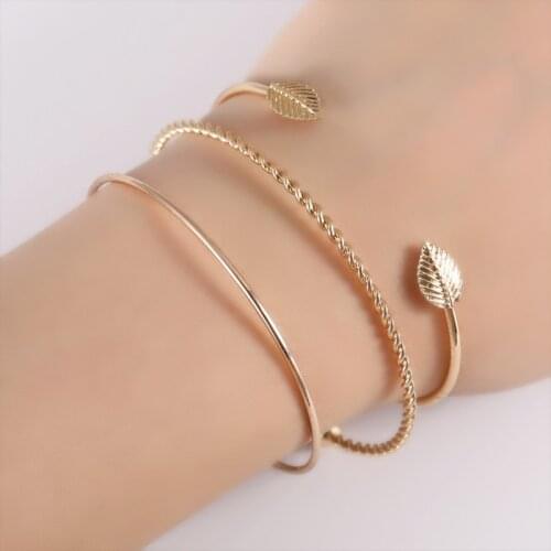 3 pieces / set. New minimalist fashion womens leaves spiral bracelets beautiful girl style for Christmas bracelets set ornament