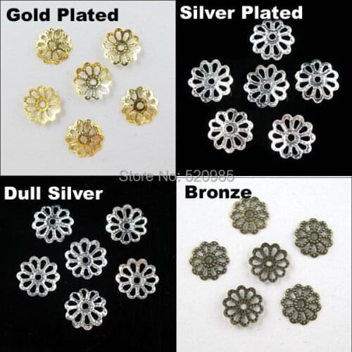 500Pcs=1Lot ! ) Free Shipping Jewelry Finding 9MM Flower End Beads Caps Gold Silver Bronze Nickel Plated No.BC03