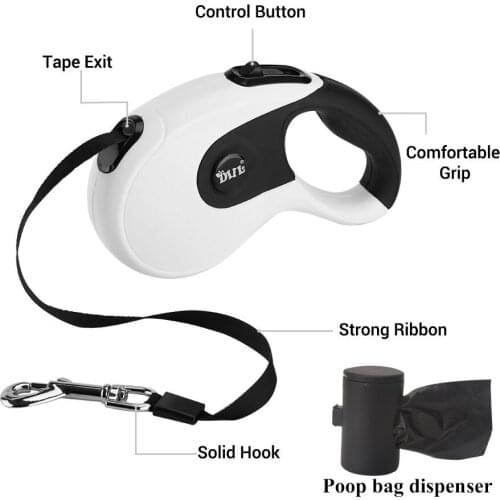 5M Dog Leashes Retractable with Poop Bag Dispenser Automatic Extending Dogs Leash Rope for Puppy Cats Leash Walking Accessories