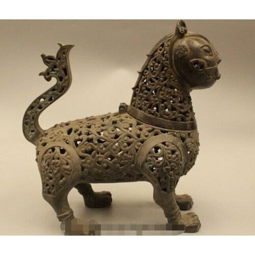 11" Chinese Fengshui Bronze Cat pussycat pussy Animal Statue sculpture Copper garden decoration