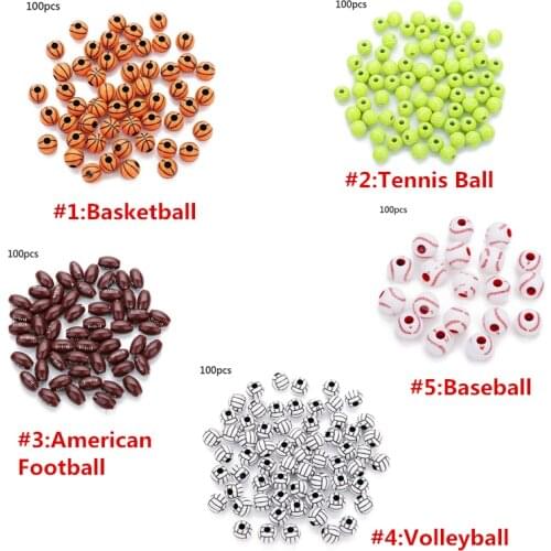 100 Pcs Basketball Tennis Round Ball Beads 12mm Sports Pony Spacer Beads Jewelry Making Brown Rugby Beads American Football