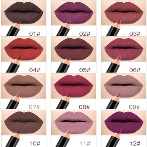 12pcs/set Lip Liner Pencil Nude Matte Lipliner Moisturizing Waterproof Long Lasting Lipstick Liner Professional Makeup Kit