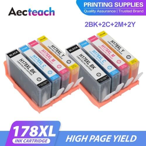 Aecteach new Cartridge for hp 178 178XL Printer Refillable Ink Cartridge for HP 5510 5515 6510 7510 B109a B109n B110a Printer