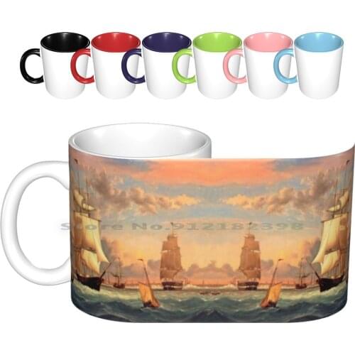 Tall Ships Ceramic Mugs Coffee Cups Milk Tea Mug Johndsmith Ships Tall Ships Colorful Restore Waves Sail Boats Old Boat Navy