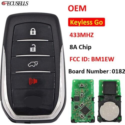 Keyless Go 3+1/4 Buttons Smart Remote Car Key 433Mhz 8A Chip FCC ID: BM1EW 0182 Key Board For Toyota Fortuner 2015