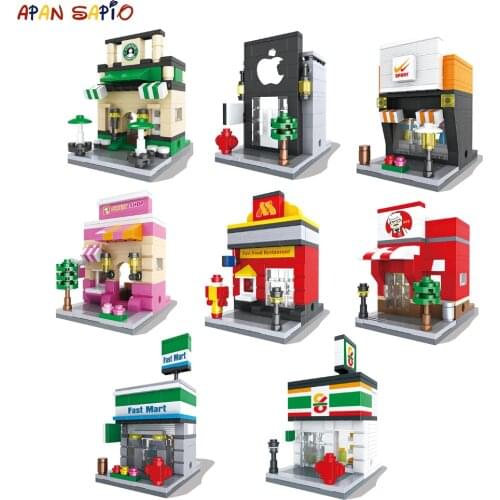 City Mini Street Scene Building Blocks Toys Architecture Model Apple Store KFCE McDonald Compatible With Toys for Children