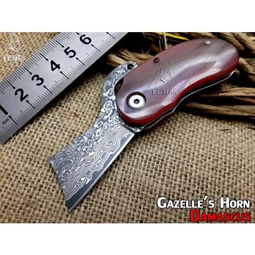 LCM66 Mongolian Gazelles Horn Handle Damascus Folding Knives,Rescue Pocket Knife,key buckles knife0 Survival Knife,tools