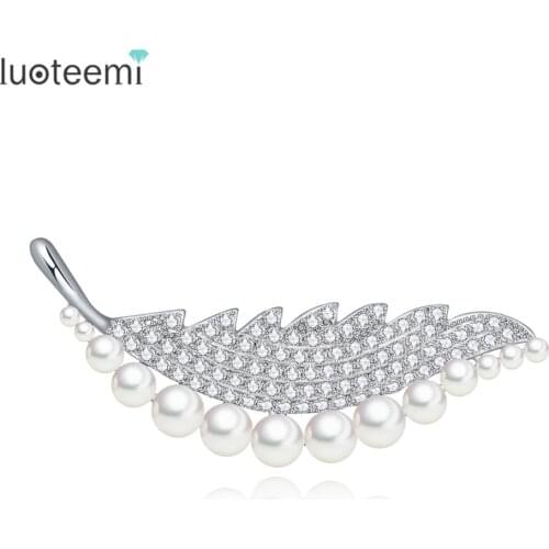 LUOTEEMI Beautiful New Luxury Micro Pave Created White Pearl Zircon Brooch For Women Fashion Wedding Jewelry Accesories
