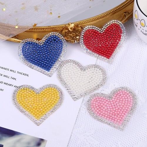 Multicolor Pearl Diamond Rhinestone Heart Ironing Applique Clothing Bags Shoes Socks Accessories Iron on Patches