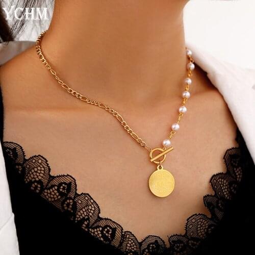 Sailboat Pearl Layered Necklace For Women Stainless Steel Coin Choker Layered Necklace 2021 Trend Jewelry Woman