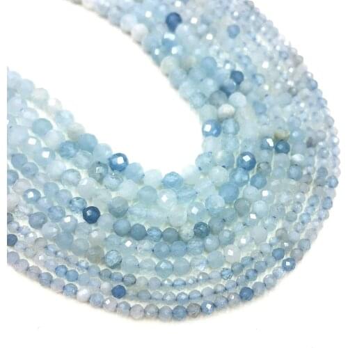 Natural Aquamarine Small Faceted Round Loose Bead Healing Energy Stone DIY Jewelry Making Bracelet Necklace Design 2mm 3mm 4mm