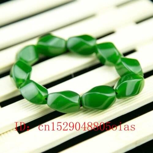 Natural Green Chinese Jade Jasper Beads Elastic Bangle Bracelet Fashion Charm Jewelry Carved Amulet Gifts for Her Women Men