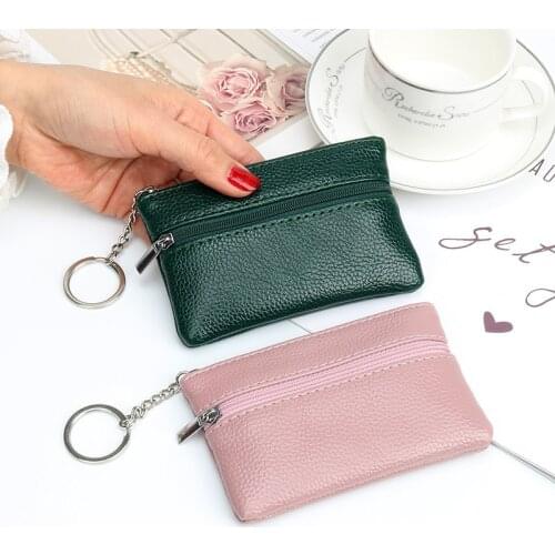 New split leather coin purse for girl small lovely casual fingertip keychain women card holder wallet