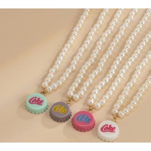New Arrival Pearl Geometric Necklaces Womens Cute/Romantic Refill Coke Bottle Caps Letter Chains Necklaces Jewelry for Girls