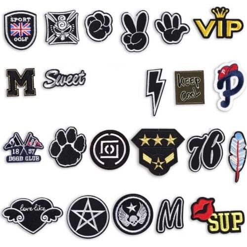 New Black Small Letters Lightning Numbers and Other Patterns of Badges DIY Clothing Decorative Embroidery Patches