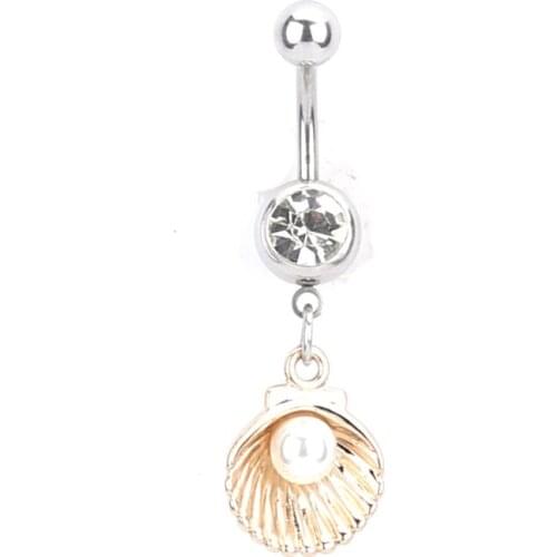 Shell Pearl Shape Belly Button Rings Mussel Oyster Sexy Piercings Surgical Steel Body Jewelry Sexy Navel Piercing Barbell