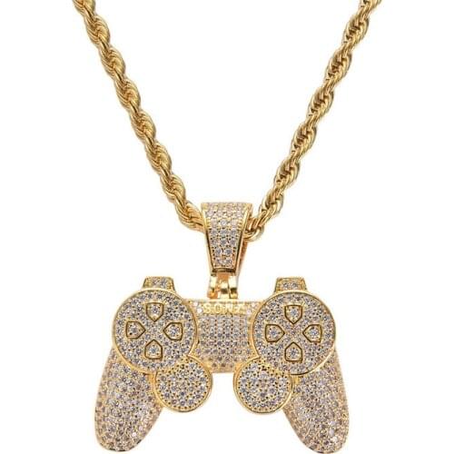 Hip Hop Iced Out Game Controller Handle Pendant Necklace For Women Men Crystal Gamepad Jewelry Chain Necklaces