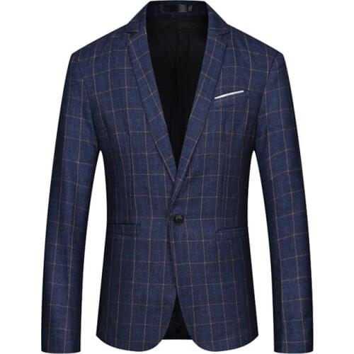 2019 New Style Mens Slim Fit Suit Jacket Classic Business Elegant Blazer Plus Size Plaid Stripe Mens Casual One Button Blazer