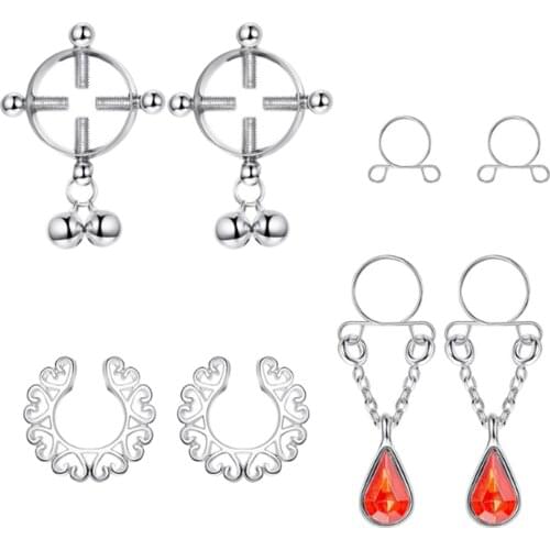 8Pcs Stainless Steel Charm Ring Non-piercing Clip On Adjustable