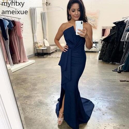 Sexy Plus Size Royal Blue Evening Dresses Mermaid Style Pleats Elastic Satin Elegant Long Prom Dress Formal Gowns Robe De Soiree