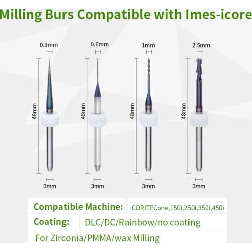 Dental CADCAM Imes Icore Miling Cutters Burs Shank 3mm 6mm Mill Zirconia Metal Glass Ceramic for CORiTEC 250i 350i 650i System