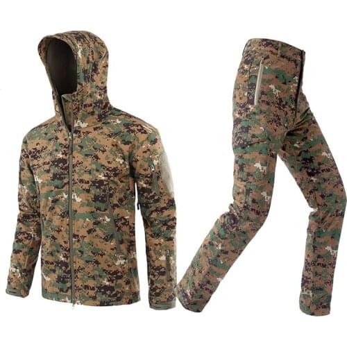 Tactical Military Fleece Jacket + Uniform Pants Suits Camouflage Hunting Clothing Shark Skin Soft Shell Lurker Outdoor