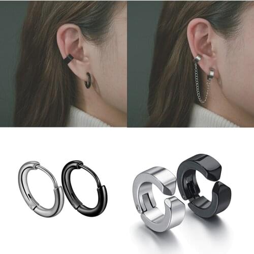 Titanium Steel Men Women Clip-on Fake Earrings No Pierced Earcuff Ear Clip Earrings Without Piercing Street Hip Hop Punk Jewelry