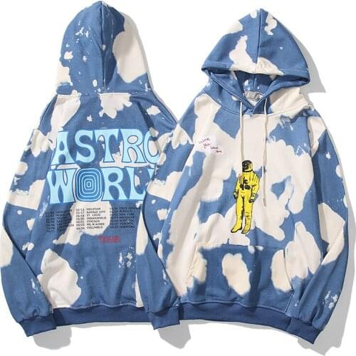 2021 New High Quality Hoodie Blue Sky White Clouds Thunderbolt Mens And Womens Tie Dye Oversized Sports Hoodie